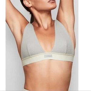 SKIMS Cotton Rib Plunge Bralette in Mineral S
